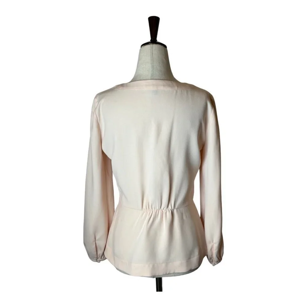 J. Crew Pale Pink Surplice V Neckline Puff Blouson Sleeve Peplum Blouse Size 0‎